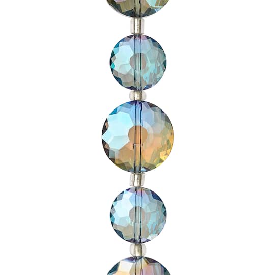 12 Pack: Iridescent Blue Large Glass Lentil Beads, 18mm by Bead Landing&#x2122;